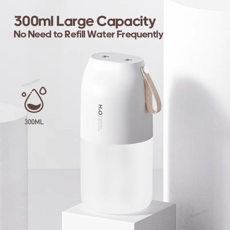 Dual Jet Air Humidifier 300Ml, Ultrasonic Cool Mist Diffuser Replenish Humidity, Portable 2000Mah Air Freshener Purifier