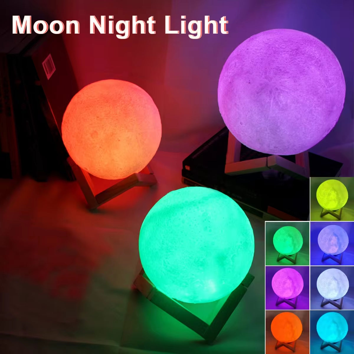 3D Moon Lamp with Wooden Stand