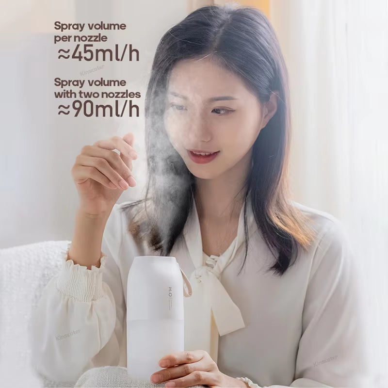 Dual Jet Air Humidifier 300Ml, Ultrasonic Cool Mist Diffuser Replenish Humidity, Portable 2000Mah Air Freshener Purifier