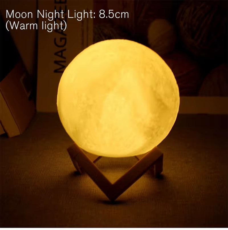 3D Moon Lamp with Wooden Stand