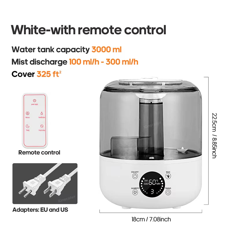 3L Air Humidifier Professional Large Capacity Home Humidifier Plant Mist Aroma Diffuser with Remote Control Timer