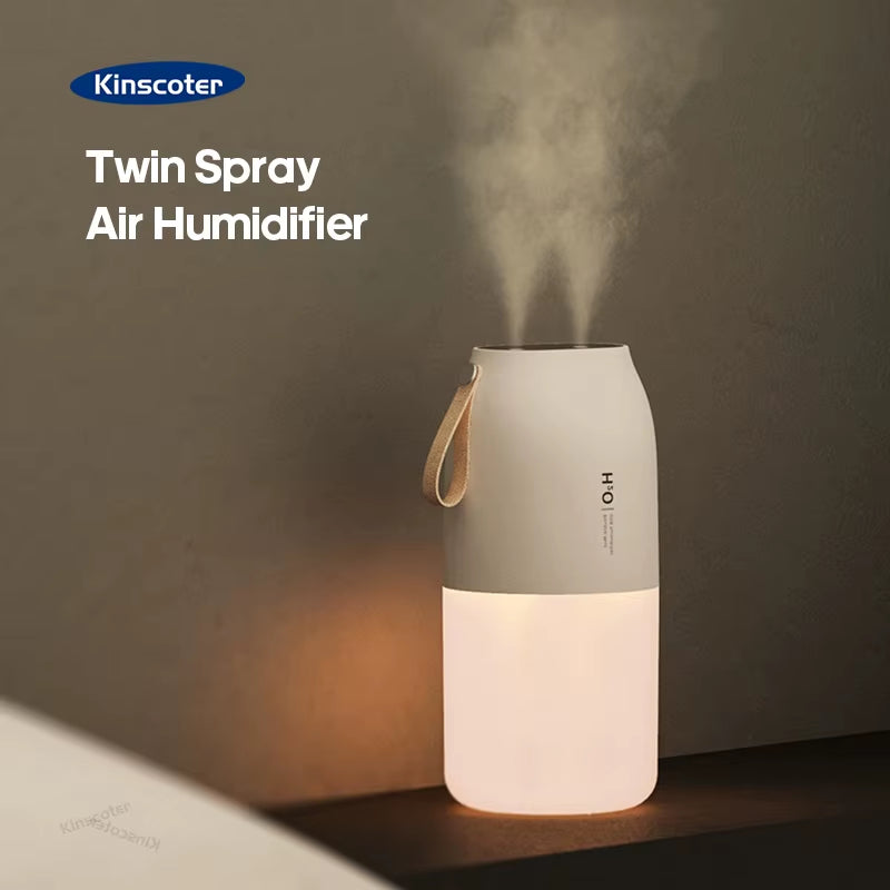 Dual Jet Air Humidifier 300Ml, Ultrasonic Cool Mist Diffuser Replenish Humidity, Portable 2000Mah Air Freshener Purifier