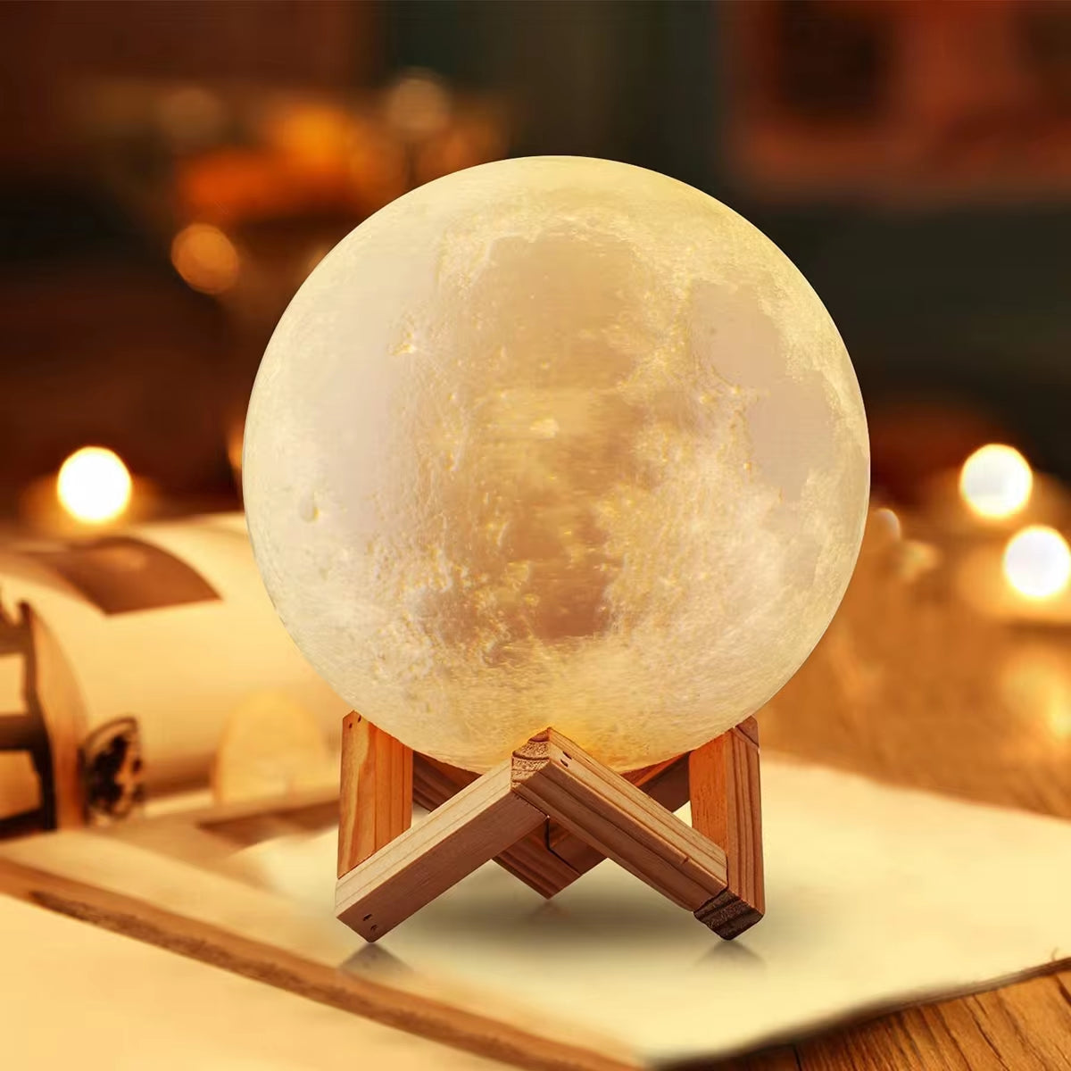3D Moon Lamp with Wooden Stand