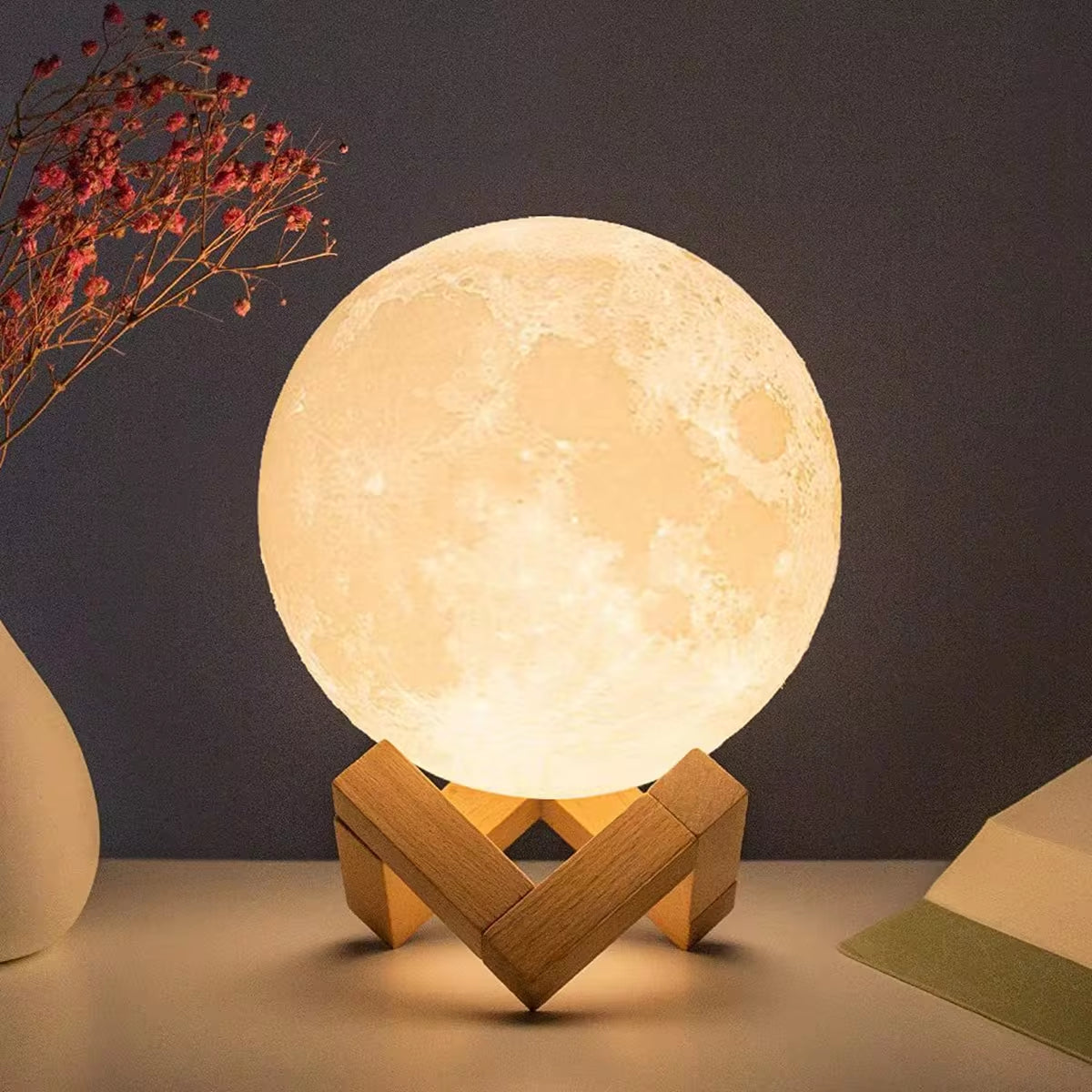 3D Moon Lamp with Wooden Stand
