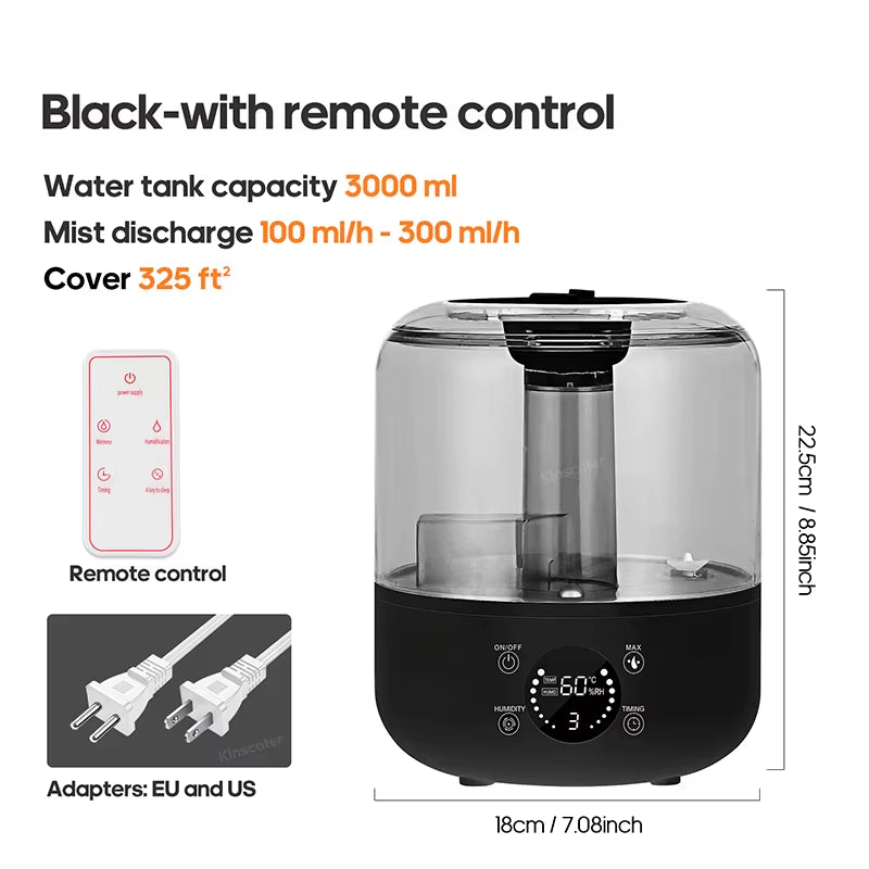 3L Air Humidifier Professional Large Capacity Home Humidifier Plant Mist Aroma Diffuser with Remote Control Timer