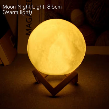 3D Moon Lamp with Wooden Stand