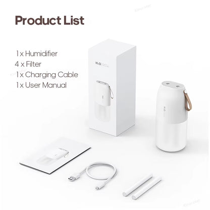 Dual Jet Air Humidifier 300Ml, Ultrasonic Cool Mist Diffuser Replenish Humidity, Portable 2000Mah Air Freshener Purifier