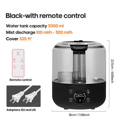 3L Air Humidifier Professional Large Capacity Home Humidifier Plant Mist Aroma Diffuser with Remote Control Timer